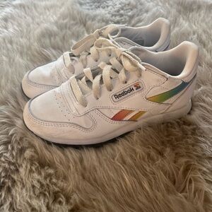 Reebok Kids White Sneakers with Rainbow Stripes